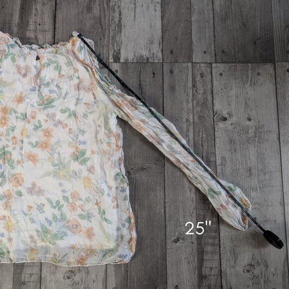 Giusy, Silk Ruffle Cold Shoulder Light Pastel Floral Silk Blouse, Sz S, ITALY - Picture 5 of 8